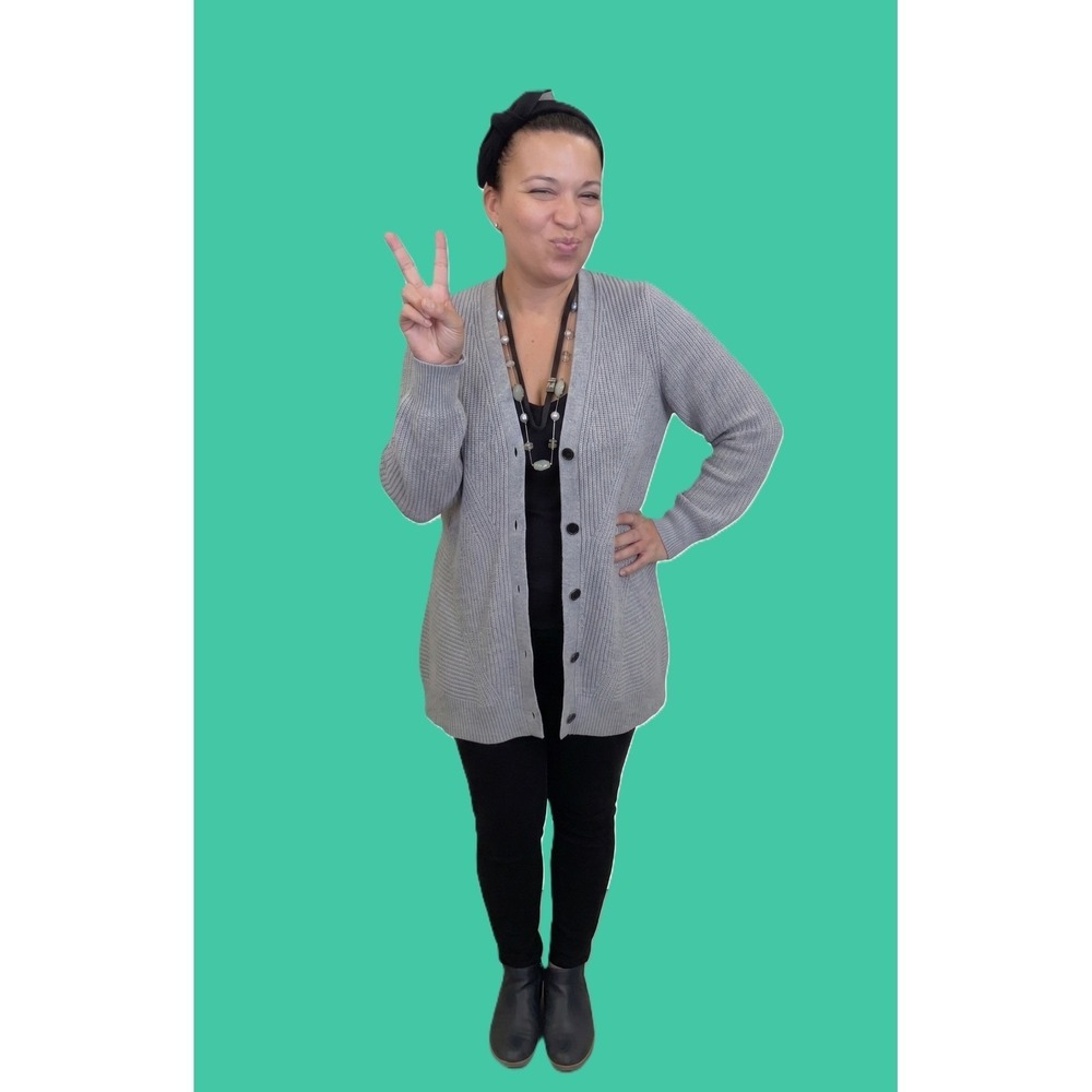White House Black Market Gray Ribbed Peplum Cardigan Sweater Womens Small